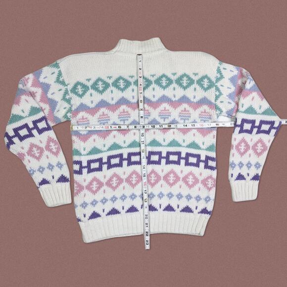 Vintage Grandma ski sweater pastel mock neck turtleneck koret Size Medium - Picture 4 of 4